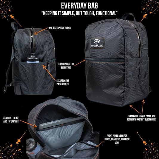Orange Mud エブリデイバッグ ノートPCバックパック 400Dリップストップナイロン 防水YKKジッパー パッド入り PC保護 大型サイドボトルホルダー ブラック/オレンジ