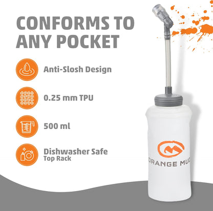 Orange Mud ソフトフラスク 500ml 折りたたみ ランニング 水分補給 ボトル バイトバルブ・ホース付 BPAフリー トレラン