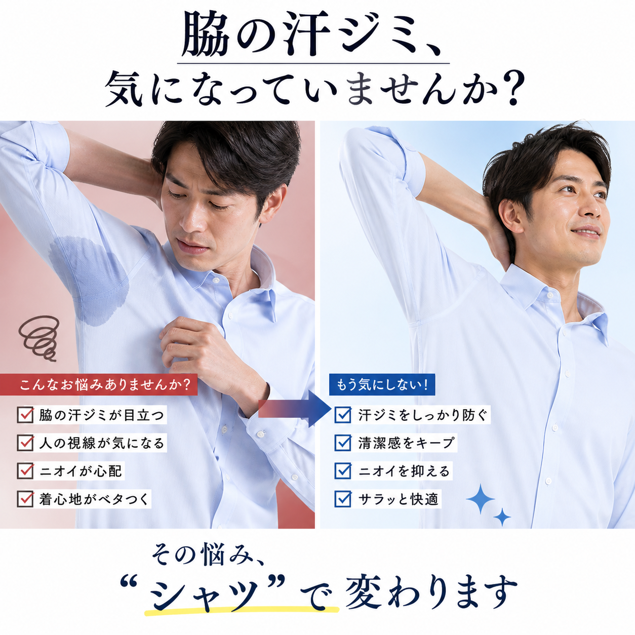 脇の汗ジミのビフォーアフター比較